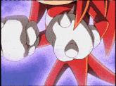 a close up of a cartoon character 's hands with a blue background