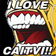 a cartoon of homer simpson with his mouth open and the words " i love cait-vi "