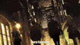 a group of people are walking down a street with aura farming written on the bottom
