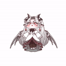 a cartoon drawing of a girl with long white hair and wings .