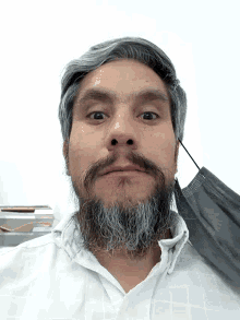a man with a beard is wearing a black face mask