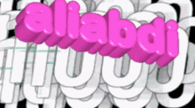 the word aliabadi is displayed in pink and white letters