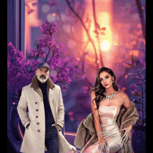a man in a white coat and a woman in a white dress are standing next to each other