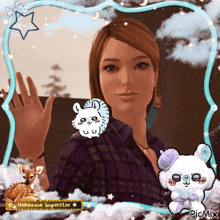 a picture of a woman in a plaid shirt is surrounded by stuffed animals and says unknown superstar at the top