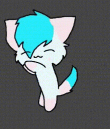 a cartoon drawing of a cat with blue hair