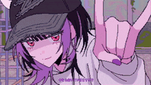 a pixel art drawing of a girl wearing a hat