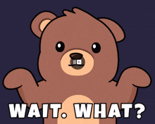 a teddy bear with a top hat and the words wait what written below it