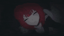 a girl with red hair and horns is holding another girl 's hand .