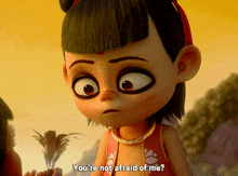 a cartoon character says " you 're not afraid of me " while holding a plant