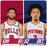 two basketball players from the bulls and pistons are shown