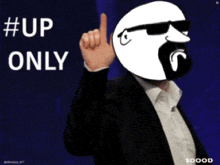 a man in a suit giving a thumbs up with the words #up only above him