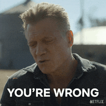 a man in a denim shirt says you 're wrong on a netflix ad