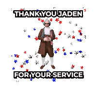 a poster that says thank you jaden for your service with a man in a suit