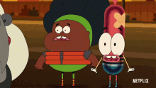 two cartoon characters standing next to each other with netflix written on the bottom right