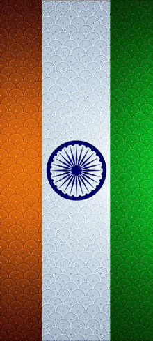 an orange white and green flag with a blue circle in the center