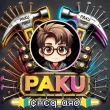 a picture of a boy with glasses and the word paku