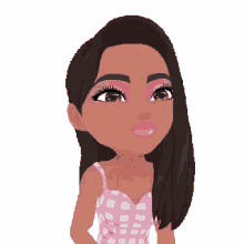 a pixel art drawing of a girl wearing a pink dress and pink lipstick .