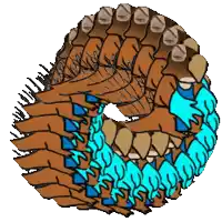 a drawing of a snake 's tail with a blue tail