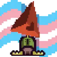 a pixel art drawing of a triangle with a cross on it