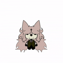 a cartoon drawing of a wolf with a cross on his head