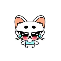 a cartoon drawing of a white cat with a sad look on his face .