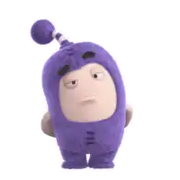 a cartoon character in a purple suit is waving