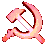 a pixel art of a red hammer and sickle .