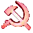 a pixel art of a red hammer and sickle .