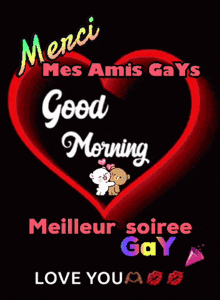a green heart says merci mes amis gays good morning meilleur soiree gay and love you