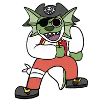 a cartoon of a lizard dressed as a pirate with a skull and crossbones hat .
