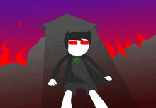 a cartoon character with red glasses and a green skull