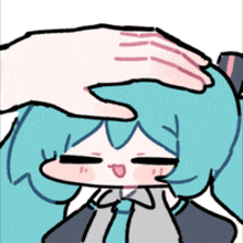 a hand is petting the head of a cartoon girl