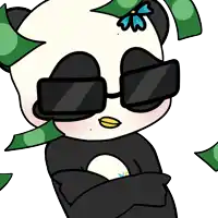 a cartoon of a panda wearing sunglasses and a flower on its head