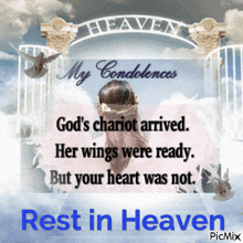 a picture of a woman with angel wings and a quote that says rest in heaven