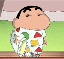 a picture of a cartoon character with the word helo below him