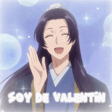 a picture of a woman with long hair and the words soy de valentin below her