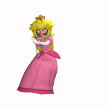 princess peach is wearing a pink dress and a mask on her face