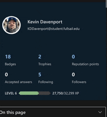 kevin davenport has 18 badges 2 trophies 5 followers and 27750/32299 xp