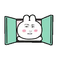 a cartoon bunny is looking out of a window with its eyes closed .