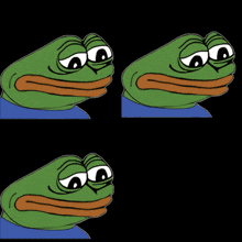 a cartoon of a green frog with big eyes and a blue shirt on