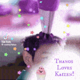 a man with a cupcake on his head with the words thanos loves kaizen