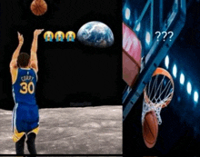 a basketball player with the number 30 on his jersey is about to throw the ball