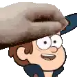 a cartoon character is wearing a cowboy hat and smiling with a hand on his head .