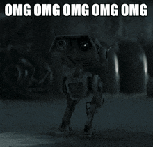 a black and white image of a robot with the words omg omg omg omg omg