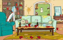 a cartoon of rick and morty sitting on a couch