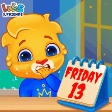 a lucas and friends cartoon shows a calendar with friday 13 on it