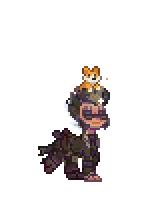 a pixel art drawing of a pony with a cat on its back .