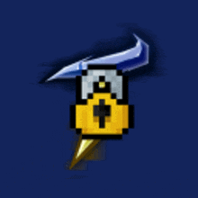 a pixel art drawing of a sword with a cross on it