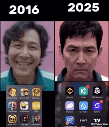 a picture of a man smiling and a picture of a man looking at his phone screen