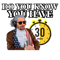 a man wearing headphones and sunglasses stands in front of a 30 minute timer
